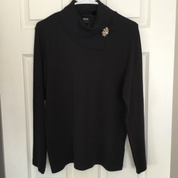 Black ￼Split Turtleneck Pullover Sweater￼ - Picture 8 of 12